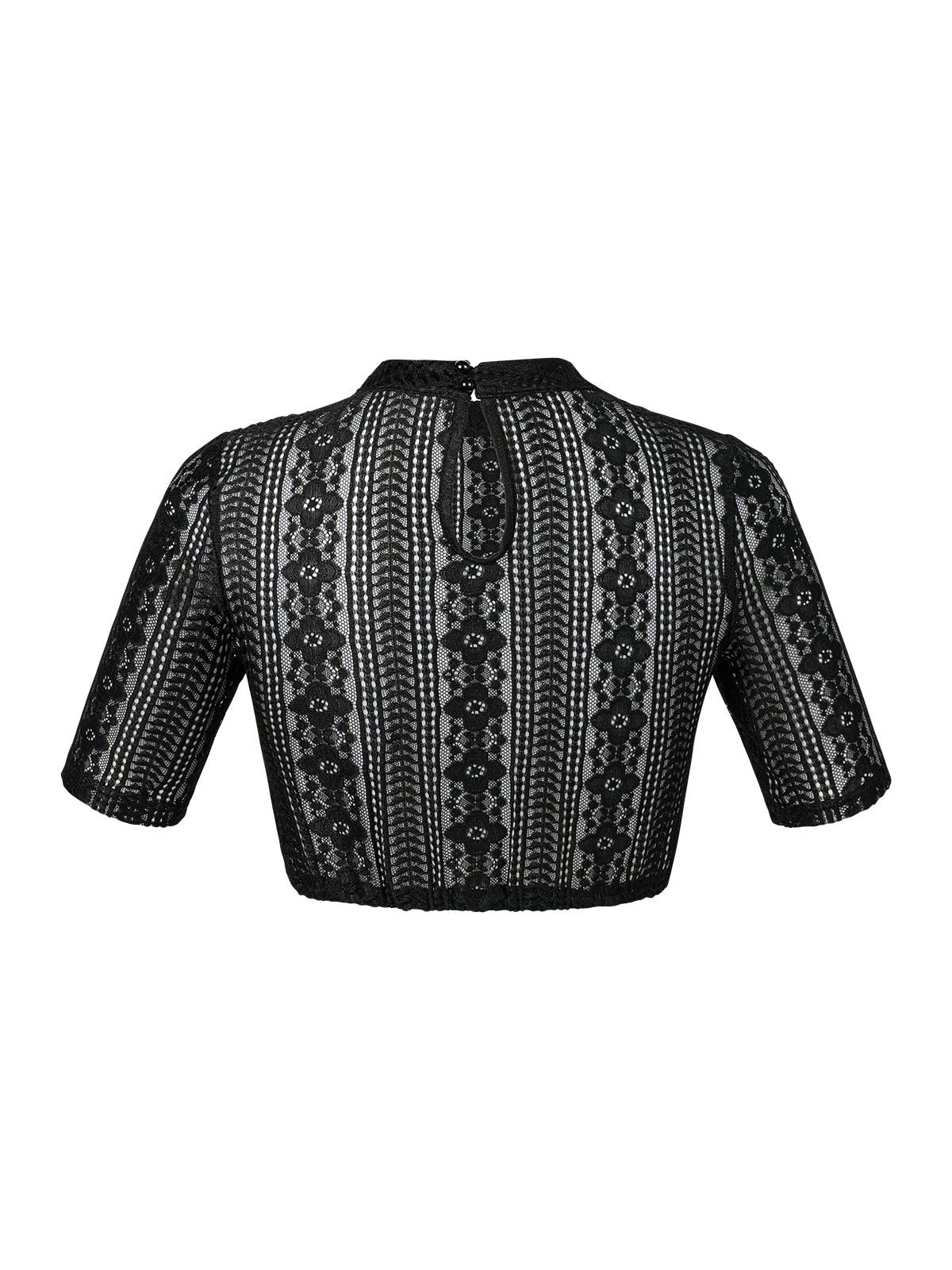 Dirndlbluse Damen Schwarz Kurzarm Hochgeschlossen