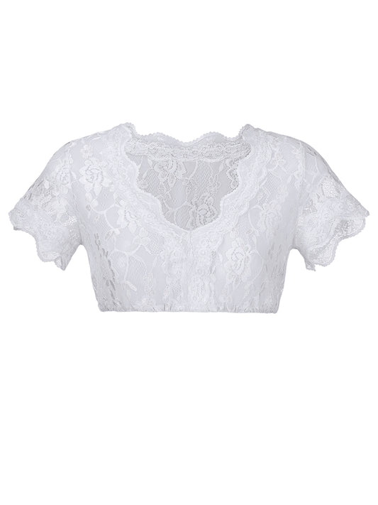 Dirndlbluse Damen Weiß Kurzarm V-Ausschnitt