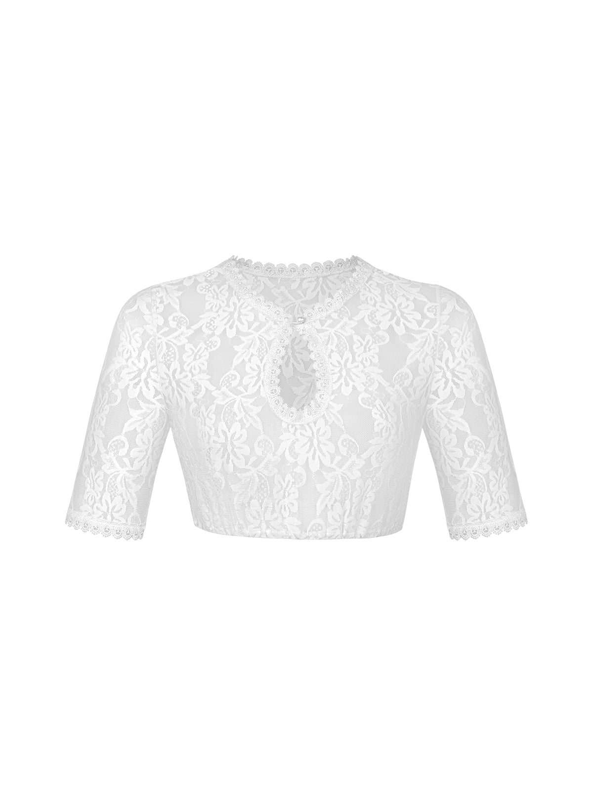 Dirndlbluse Damen Weiß Halbarm V-Ausschnitt