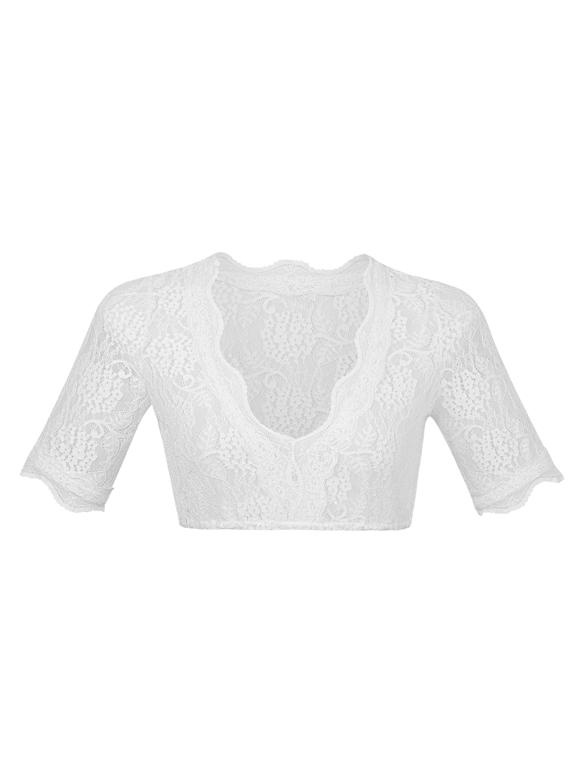 Dirndlbluse Damen Weiß Kurzarm V-Ausschnitt