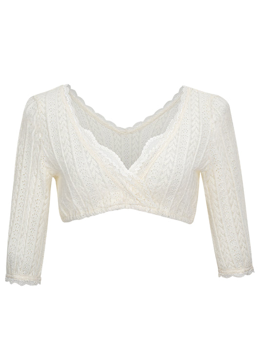 Dirndlbluse Damen Weiß Halbarm V-Ausschnitt