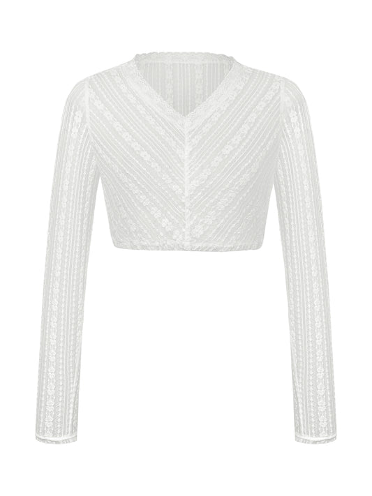 Dirndlbluse Damen Weiß Langarm V-Ausschnitt