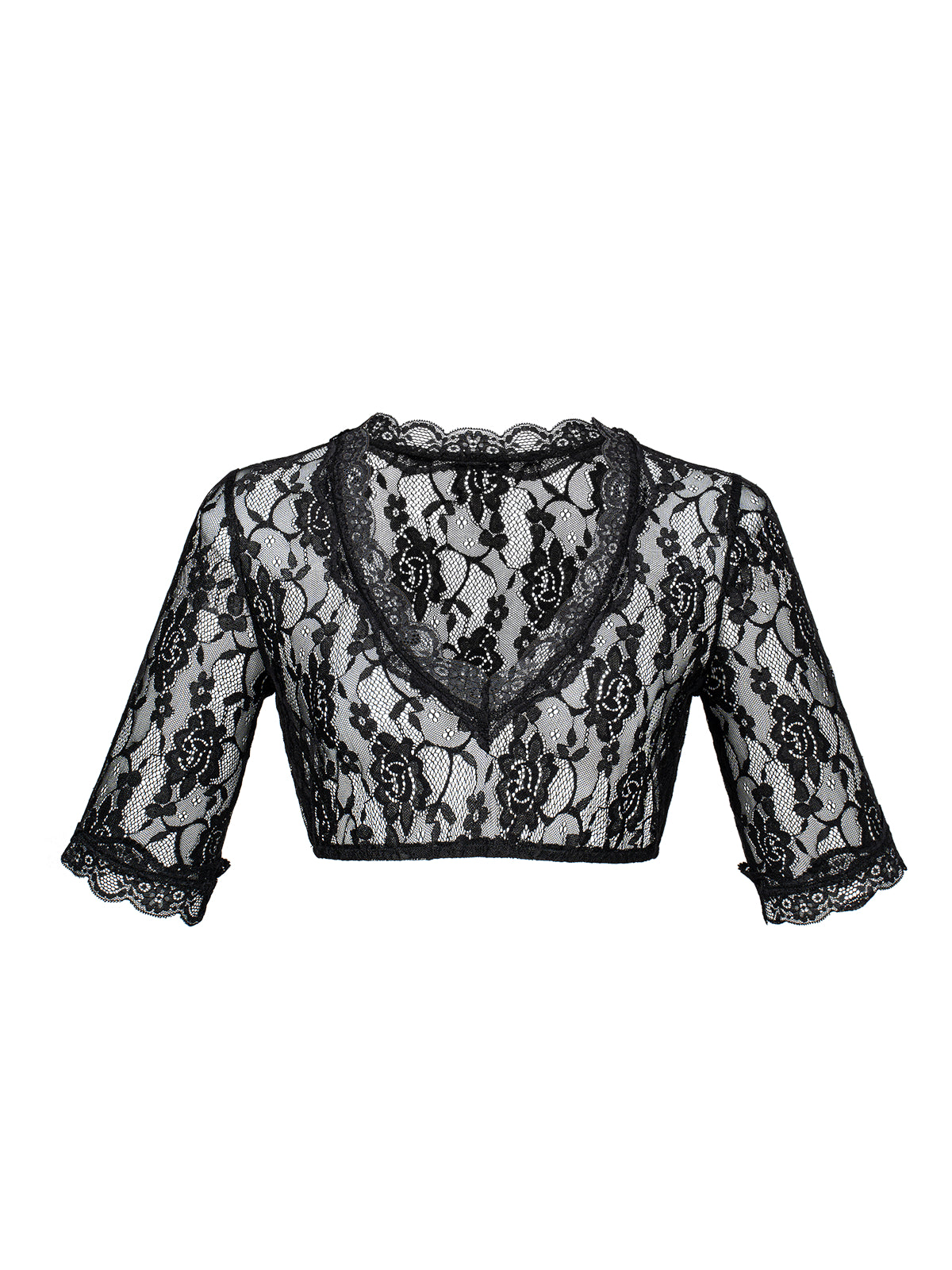 Dirndlbluse Damen Schwarz Halbarm V-Ausschnitt