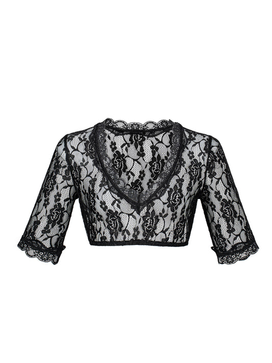 Dirndlbluse Damen Schwarz Halbarm V-Ausschnitt