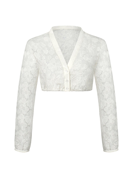 Dirndlbluse Damen Weiß Langarm V-Ausschnitt