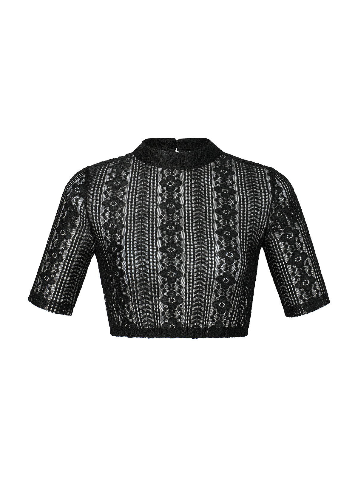 Dirndlbluse Damen Schwarz Kurzarm Hochgeschlossen