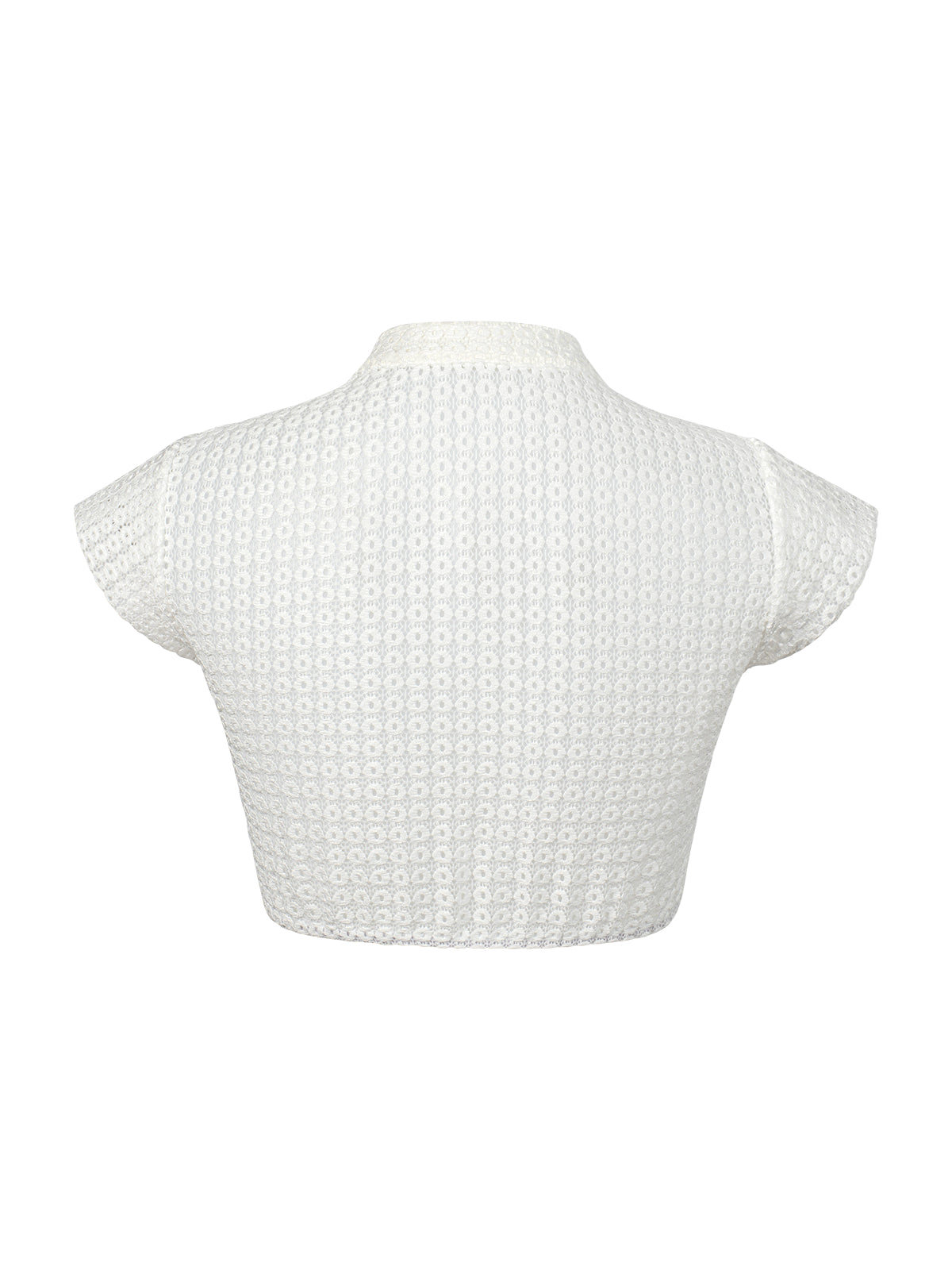 Dirndlbluse Damen Weiß Kurzarm Hochgeschlossen