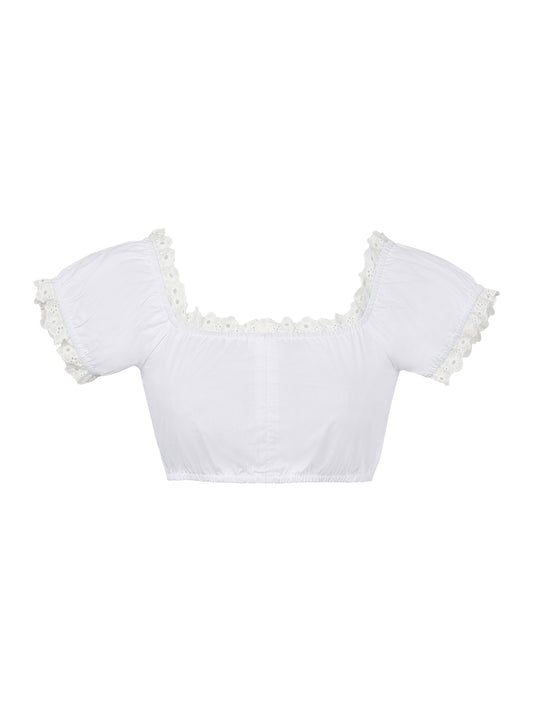 Dirndlbluse Damen Weiß Kurzarm Schulterfreier Ausschnitt