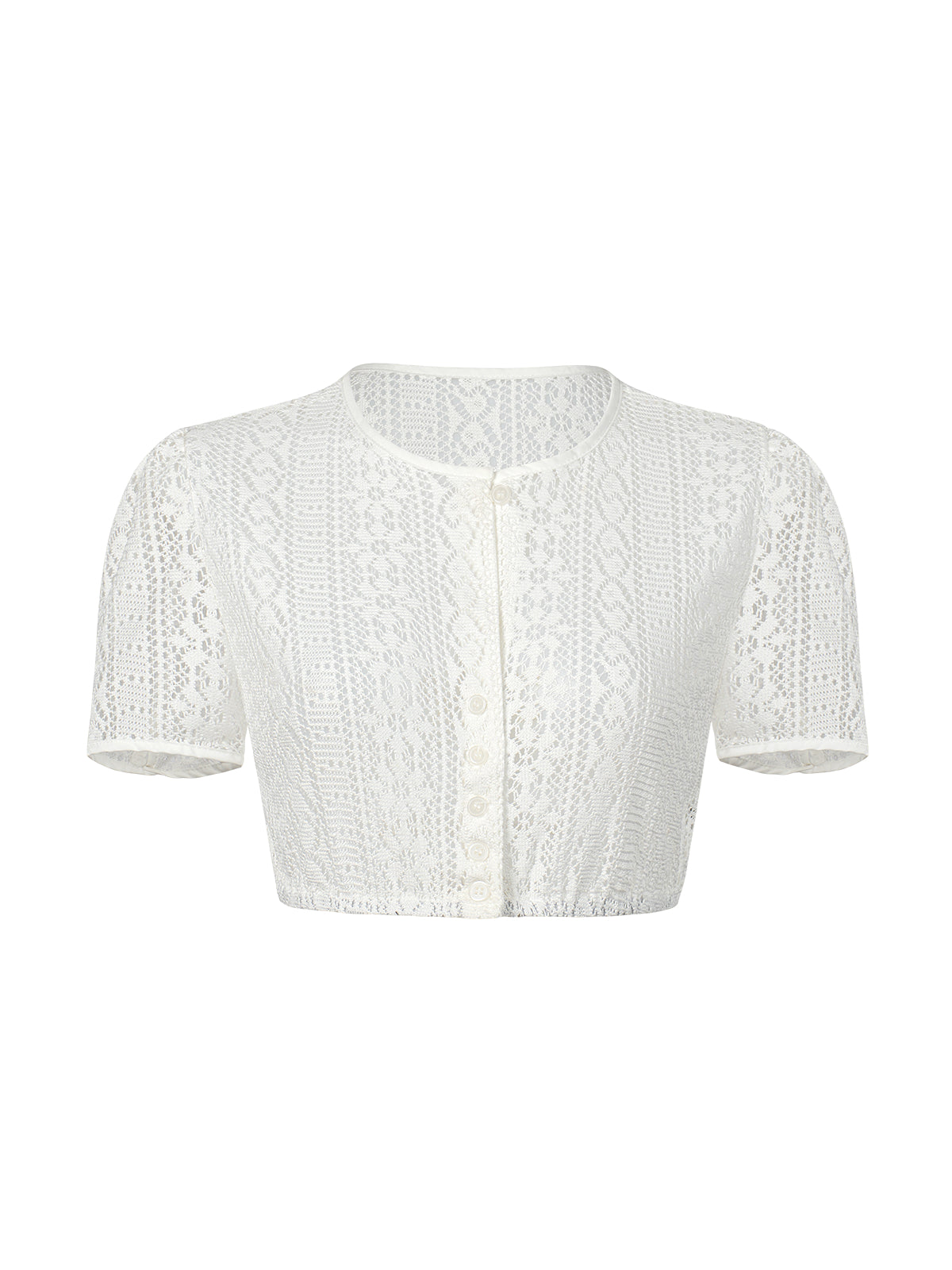 Dirndlbluse Damen Weiß Kurzarm Rundhals