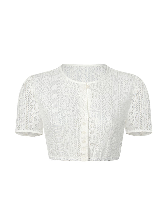 Dirndlbluse Damen Weiß Kurzarm Rundhals