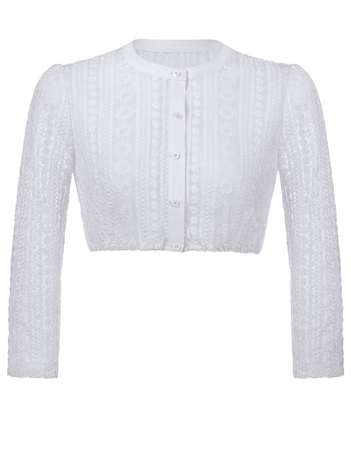 Dirndlbluse Damen Weiß Langarm Hochgeschlossen