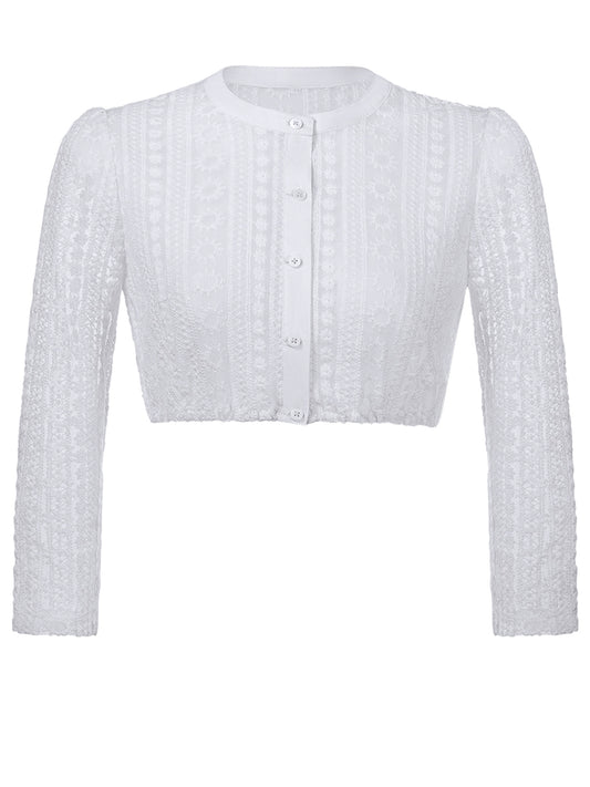 Dirndlbluse Damen Weiß Langarm Hochgeschlossen