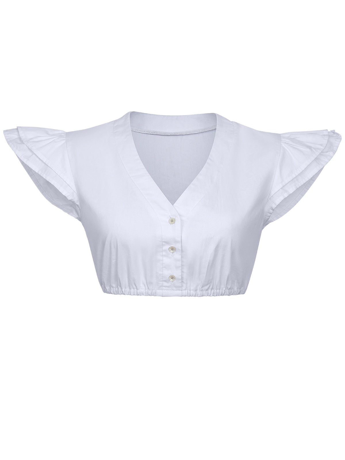 Dirndlbluse Damen Weiß Flügelärmchen V-Ausschnitt