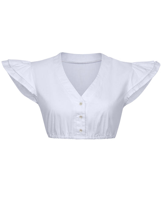 Dirndlbluse Damen Weiß Flügelärmchen V-Ausschnitt