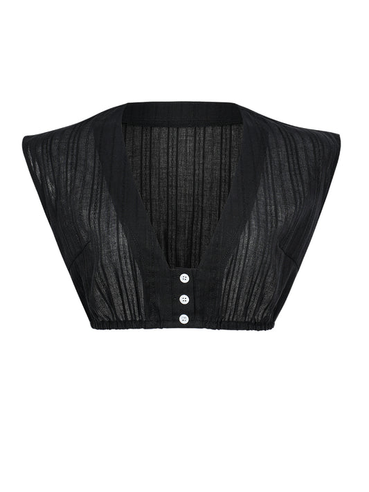 Dirndlbluse Damen Schwarz Ärmellos V-Ausschnitt