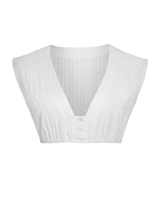 Dirndlbluse Damen Weiß Ärmellos V-Ausschnitt