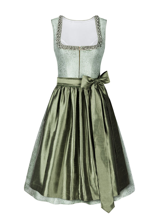 Dirndl Damen Grün 60cm Gerader Ausschnitt Kleid