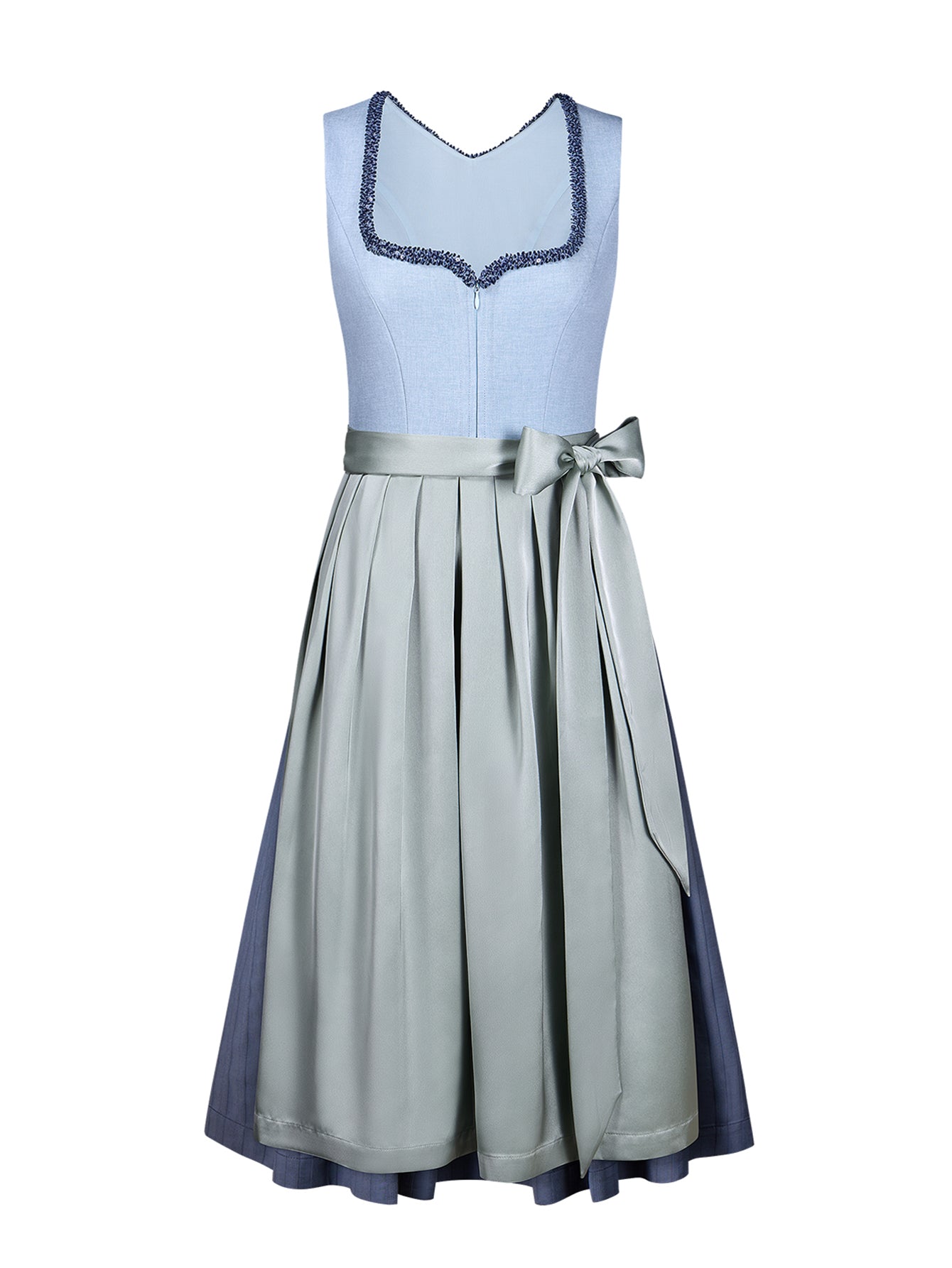 Dirndl Damen Blau 70cm Herz-Ausschnitt Kleid