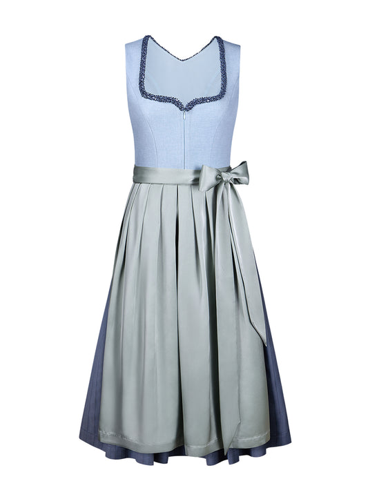 Dirndl Damen Blau 70cm Herz-Ausschnitt Kleid