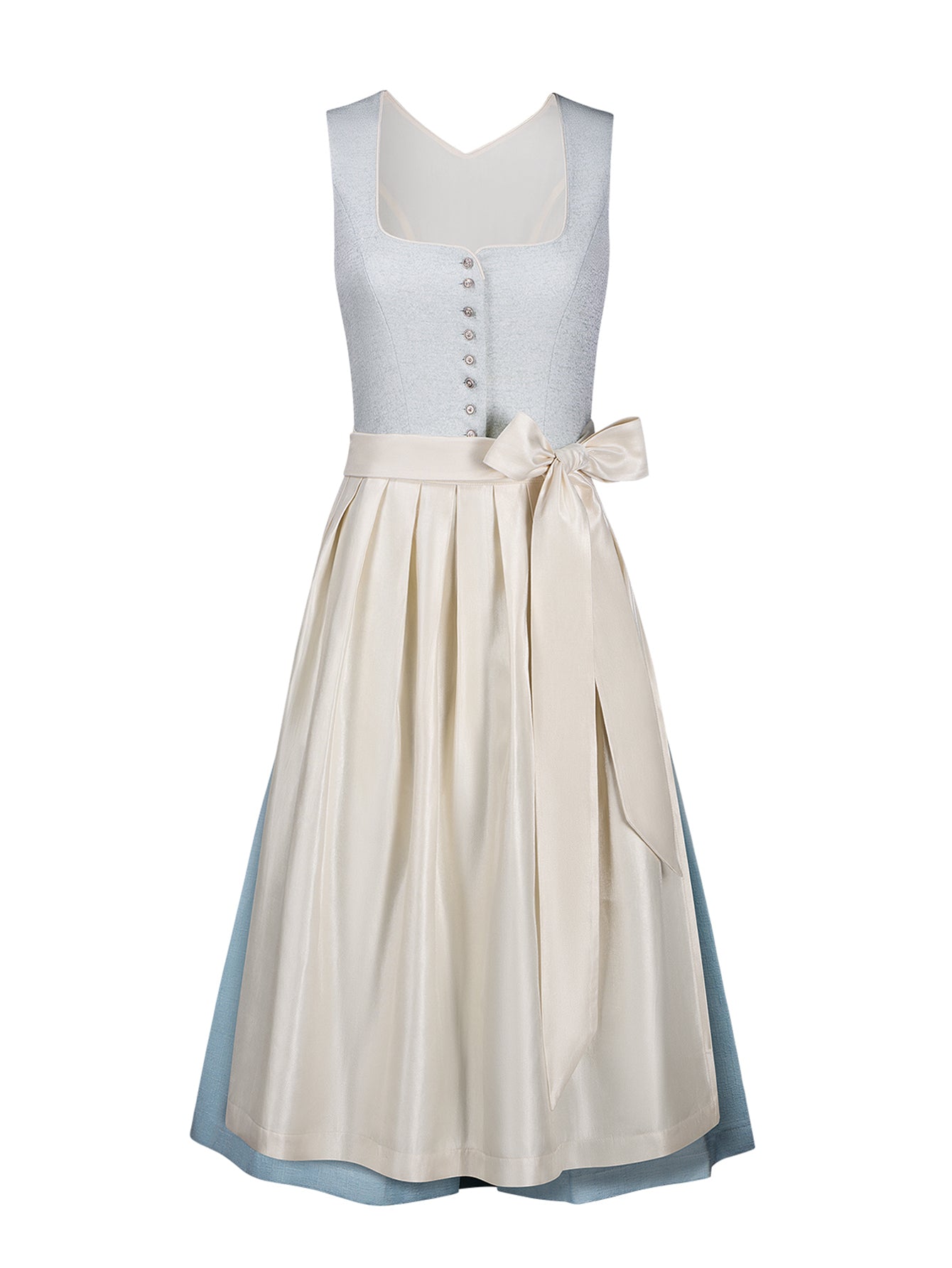 Dirndl Damen Blau 70cm Herz-Ausschnitt Kleid