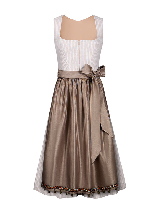 Dirndl Damen Beige 70cm Gerader Ausschnitt Kleid