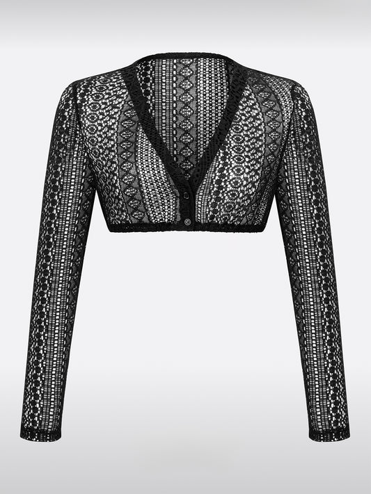 Dirndlbluse Damen Schwarz Langarm V-Ausschnitt