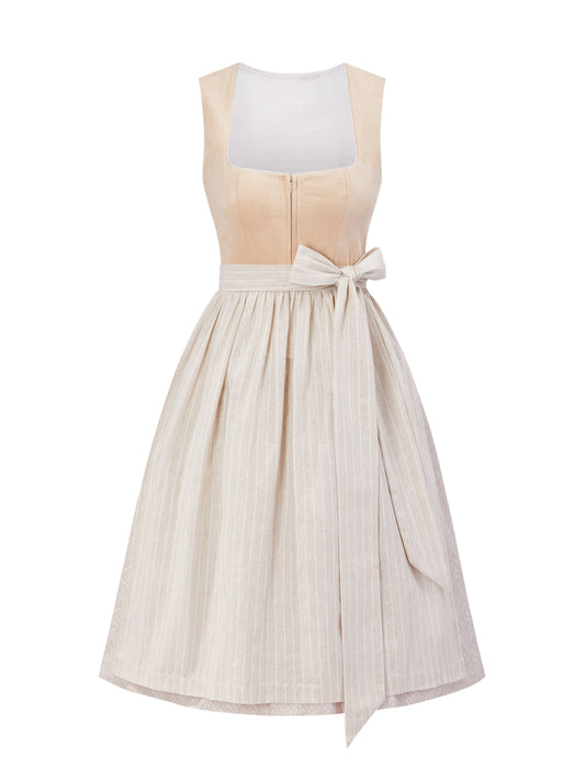 Dirndl Damen Braun 70cm Gerader Ausschnitt Kleid