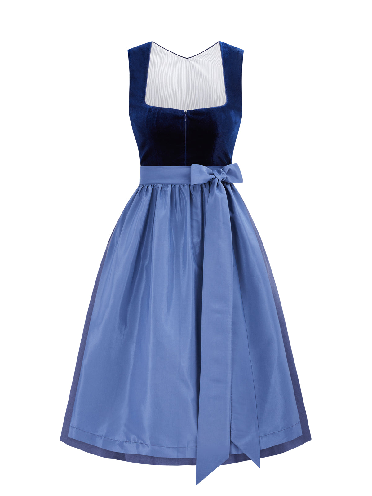 Dirndl Damen Blau 70cm Gerader Ausschnitt Kleid