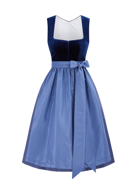 Dirndl Damen Blau 70cm Gerader Ausschnitt Kleid
