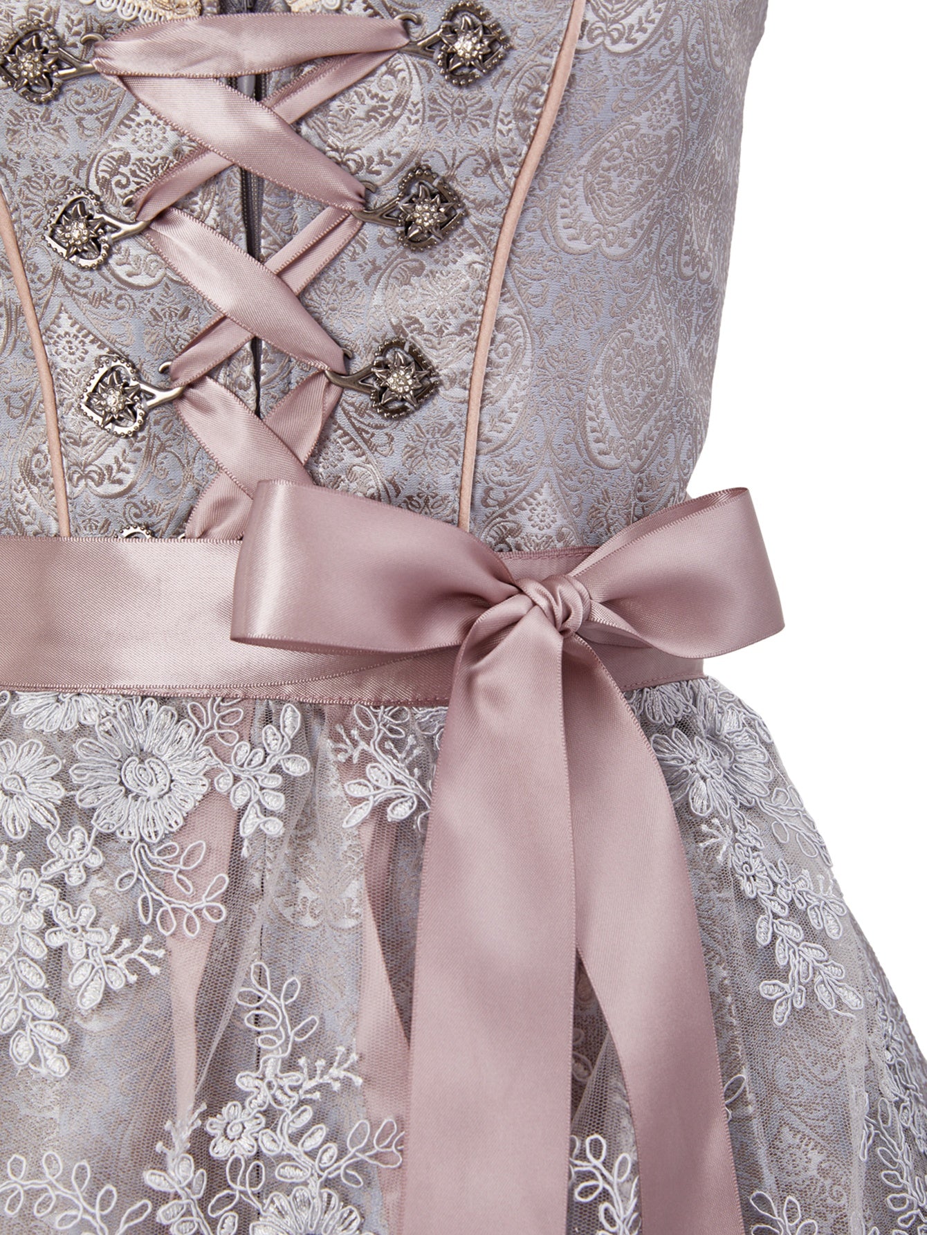 Dirndl Damen Grau 50cm Herz-Ausschnitt Kleid