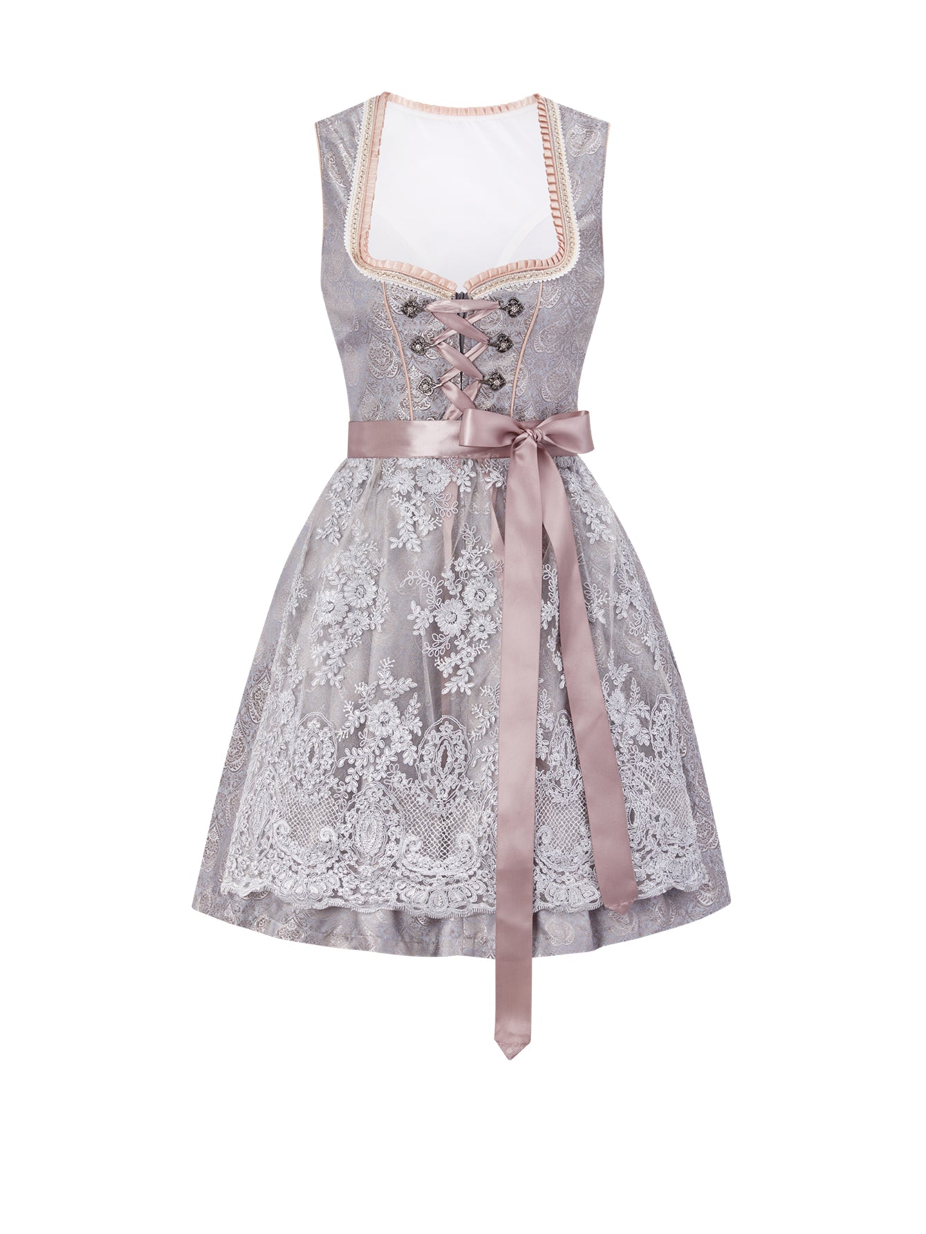 Dirndl Damen Grau 50cm Herz-Ausschnitt Kleid