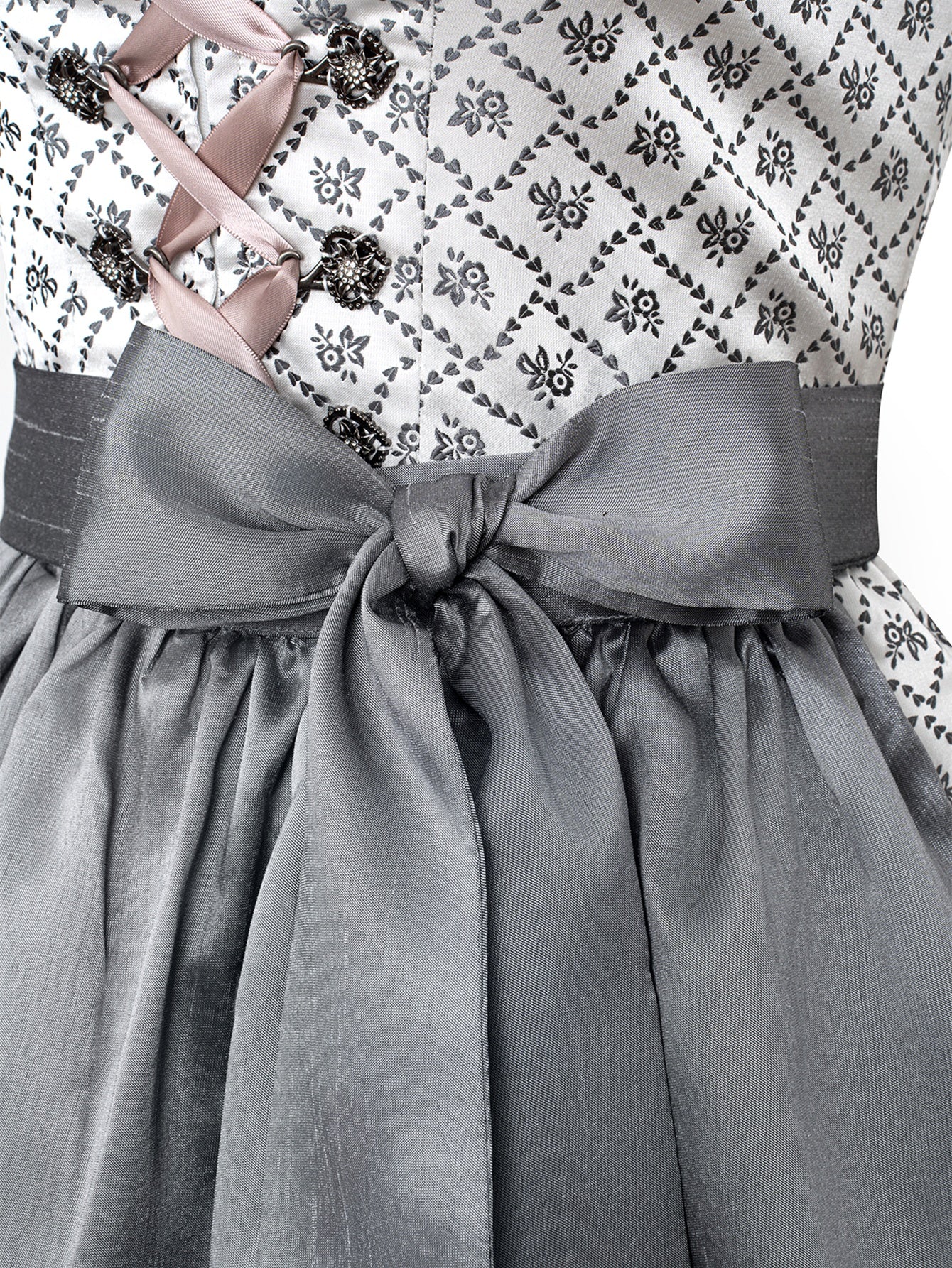 Dirndl Damen Grau 50cm Herz-Ausschnitt Kleid