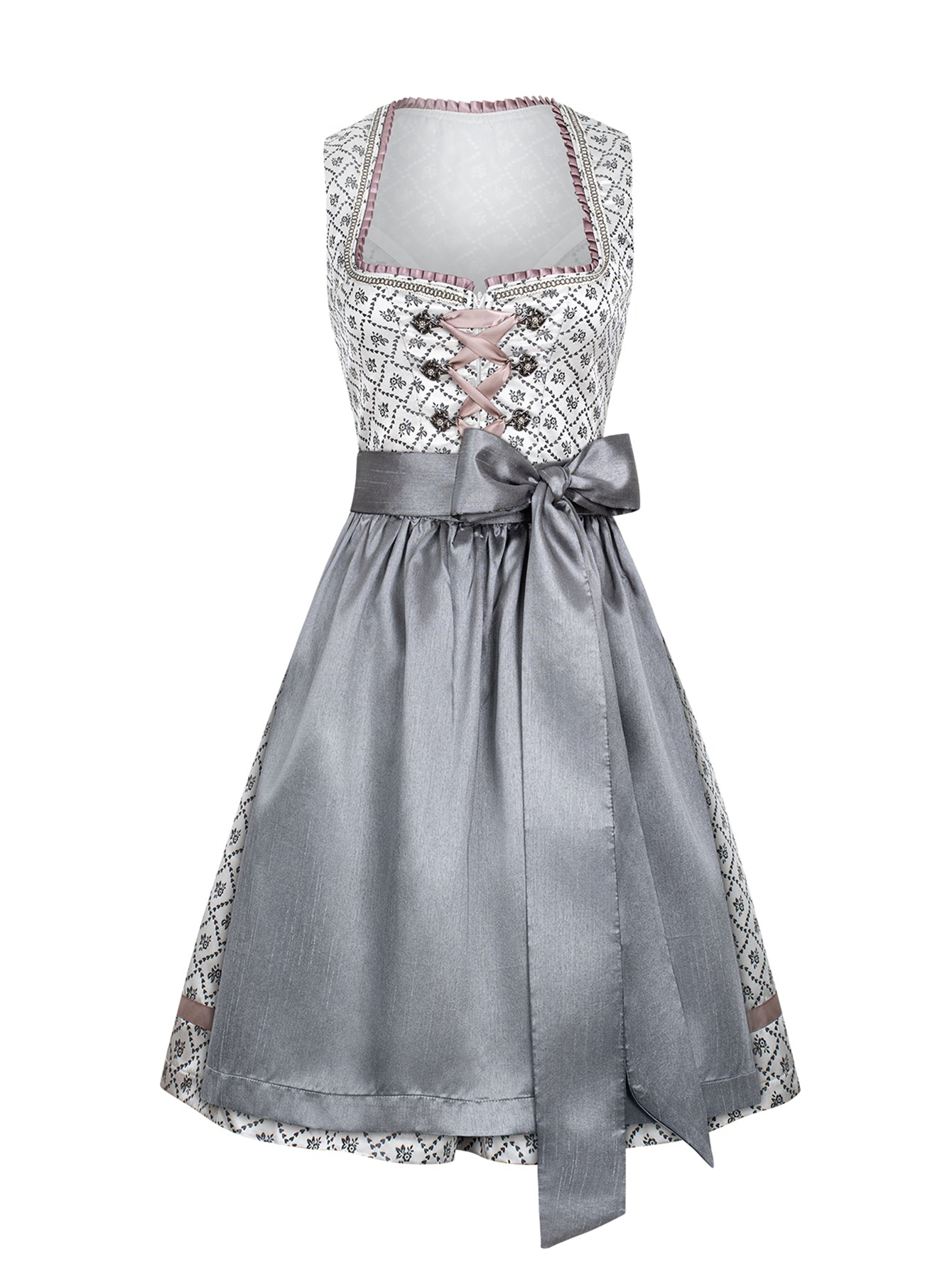 Dirndl Damen Grau 50cm Herz-Ausschnitt Kleid