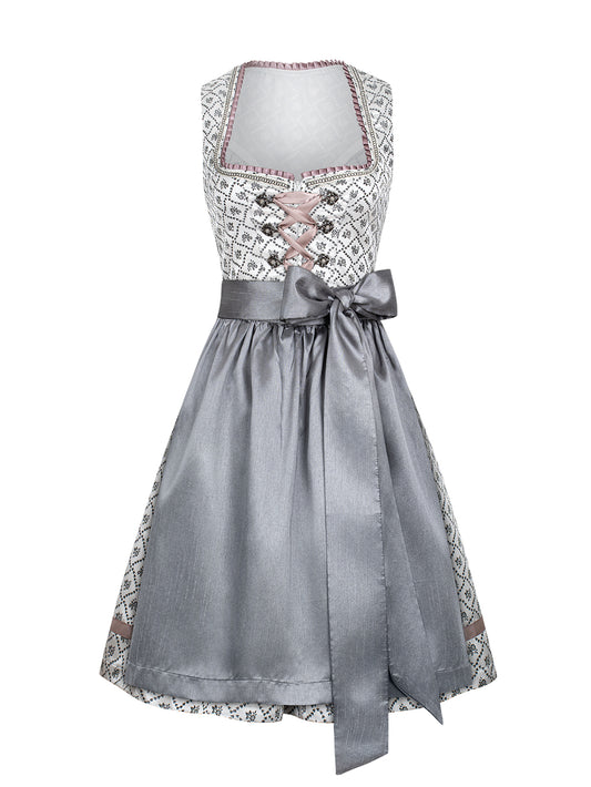 Dirndl Damen Grau 50cm Herz-Ausschnitt Kleid