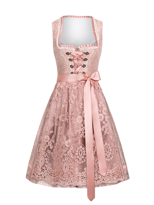 Dirndl Damen Rosa 50cm Herz-Ausschnitt Kleid