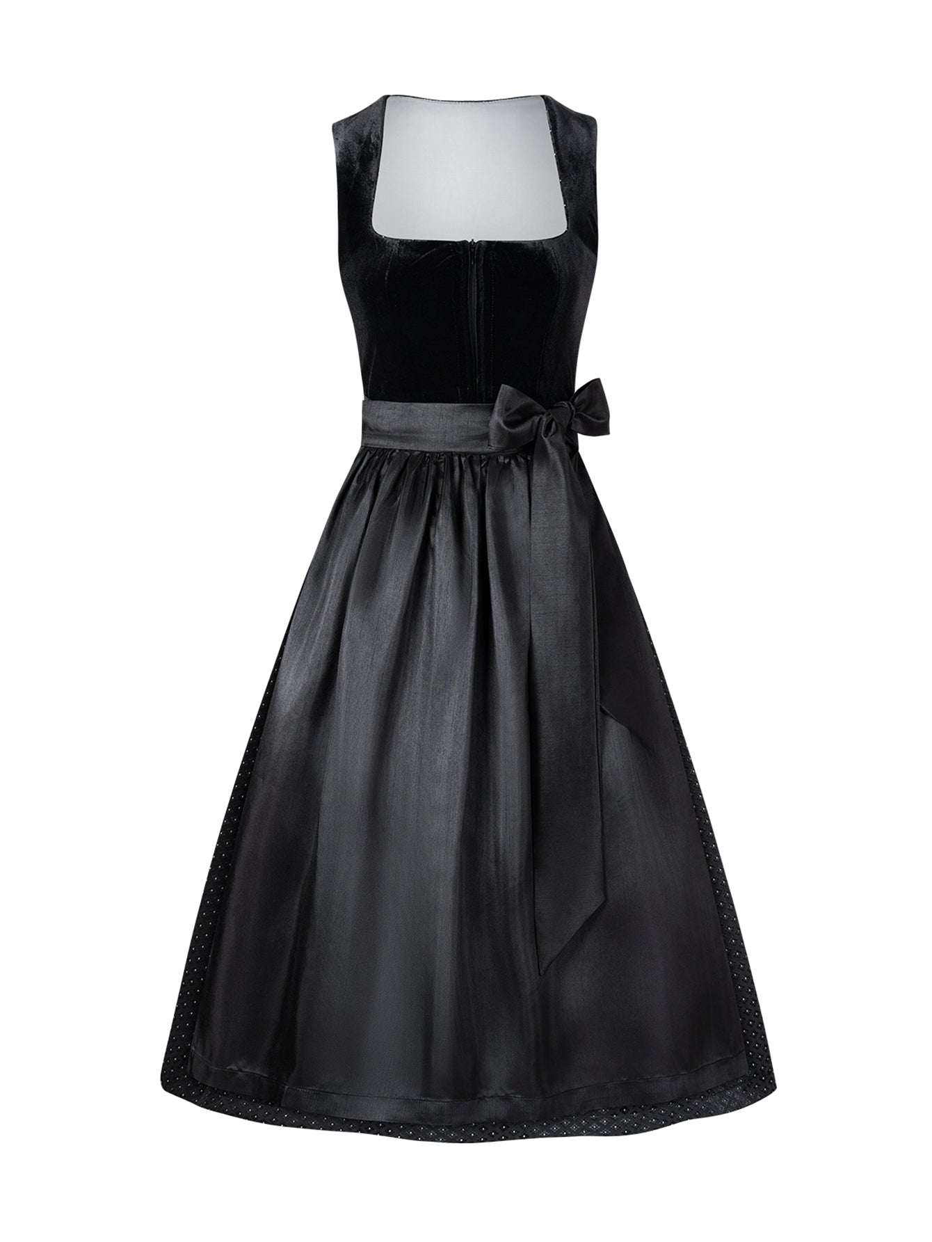 Dirndl Damen Schwarz 70cm Gerader Ausschnitt Kleid