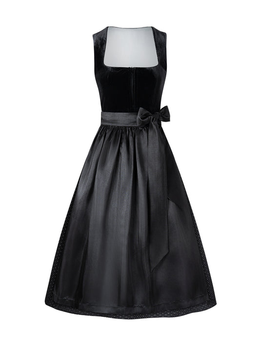 Dirndl Damen Schwarz 70cm Gerader Ausschnitt Kleid