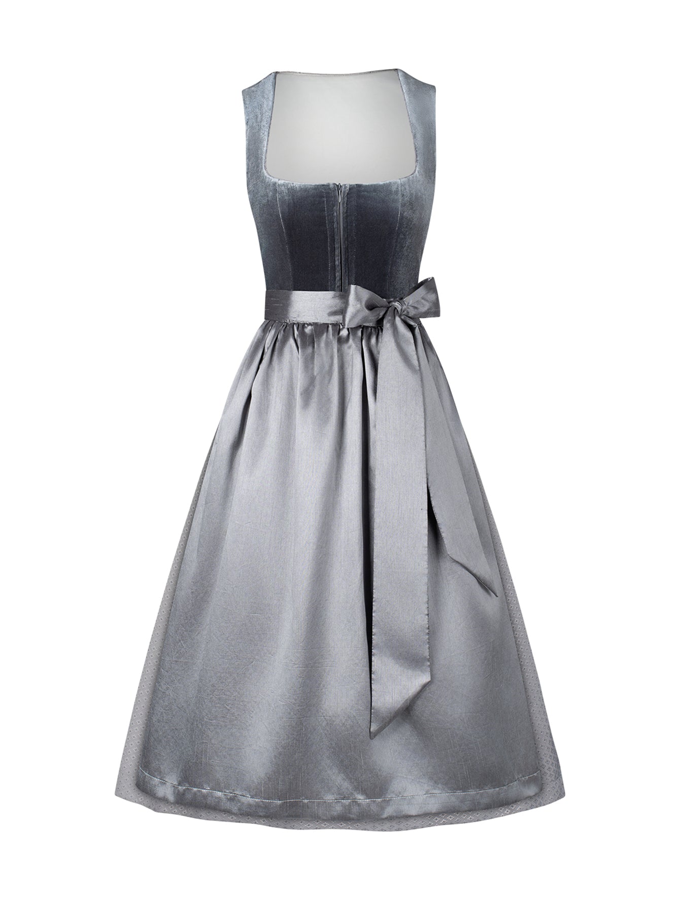 Dirndl Damen Grau 70cm Gerader Ausschnitt Kleid