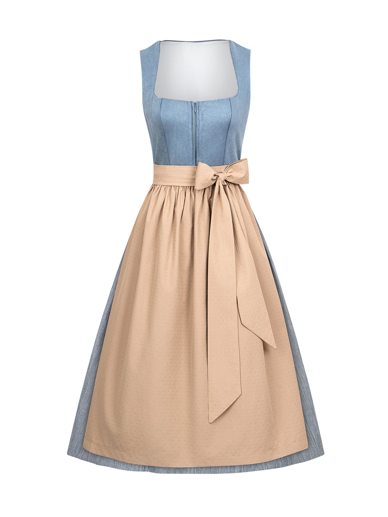 Dirndl Damen Blau 70cm Gerader Ausschnitt Kleid