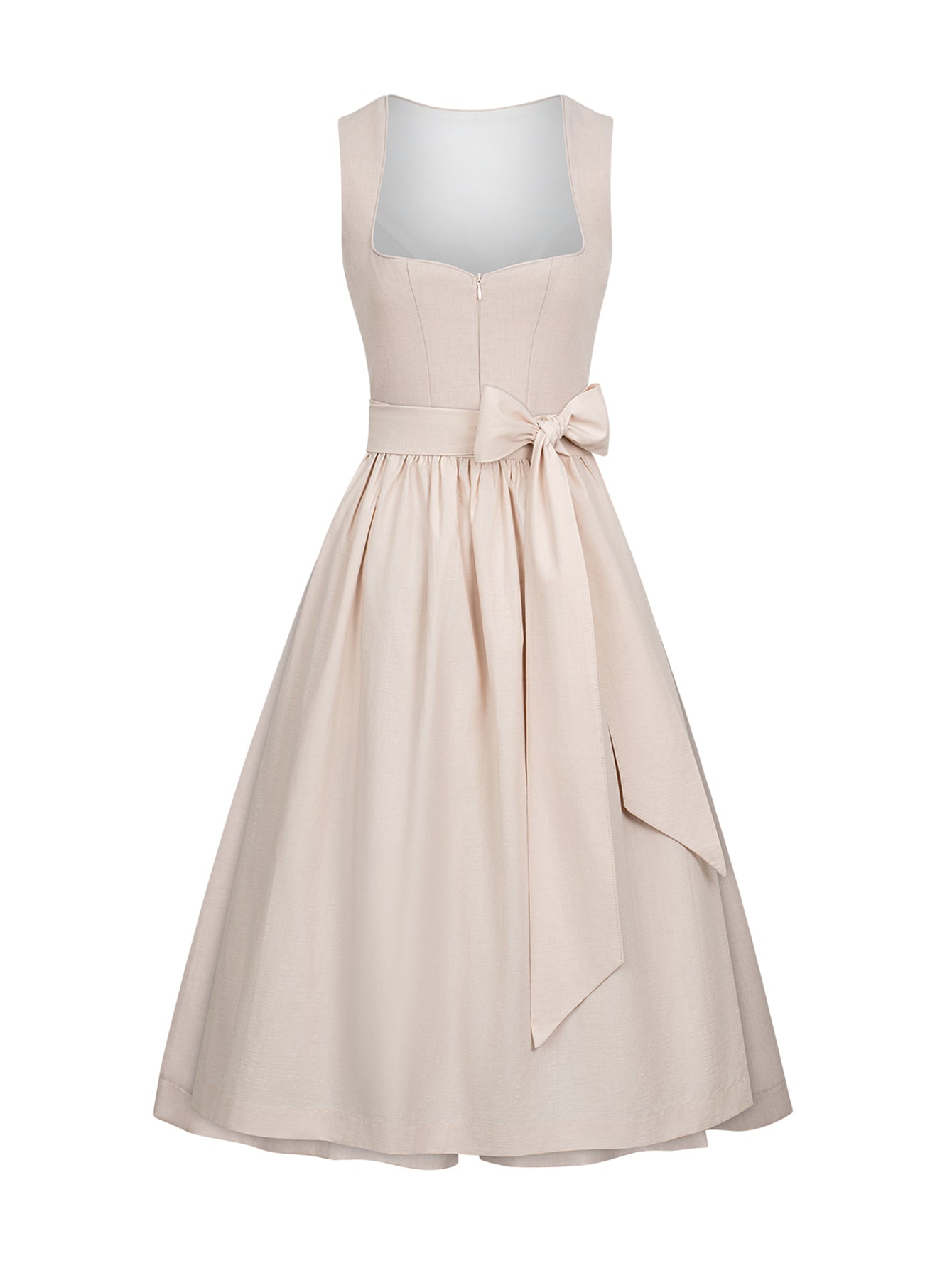 Dirndl Damen Beige 70cm Herz-Ausschnitt Kleid