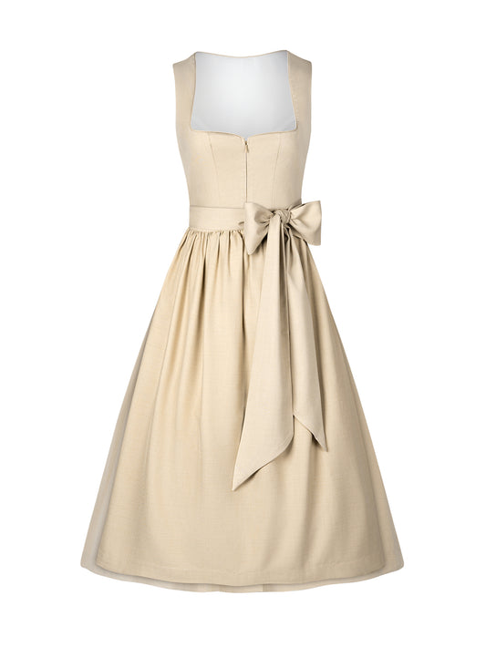 Dirndl Damen Beige 70cm Herz-Ausschnitt Kleid