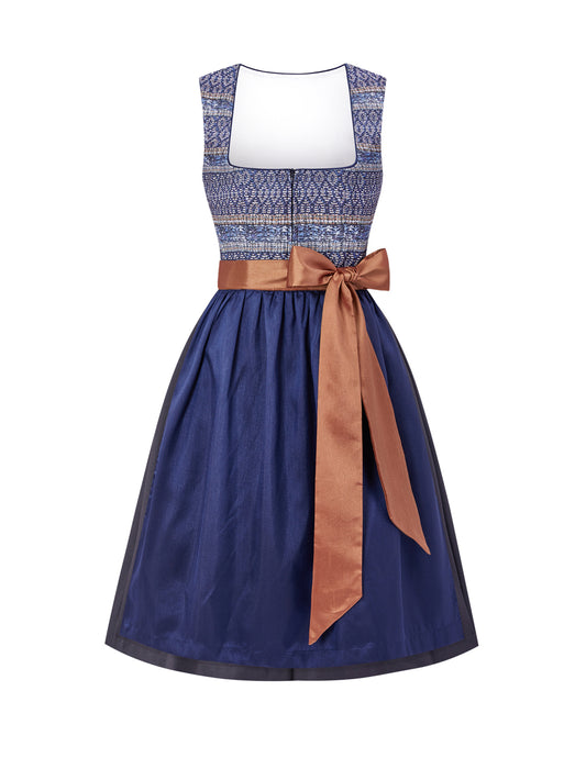 Dirndl Damen Blau 60cm Gerader Ausschnitt Kleid