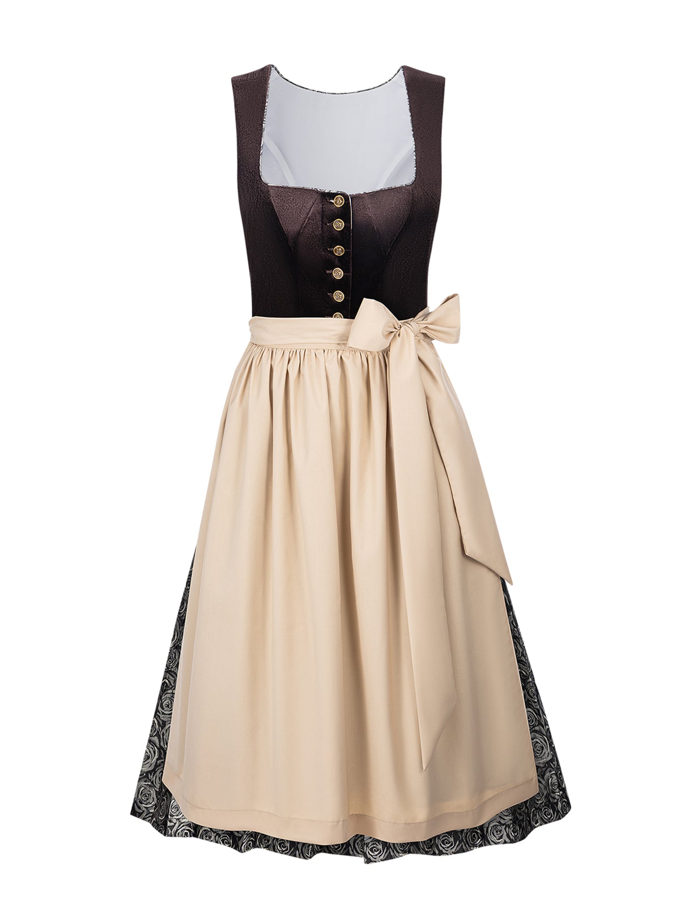 Dirndl Damen Braun 60cm Gerader Ausschnitt Kleid