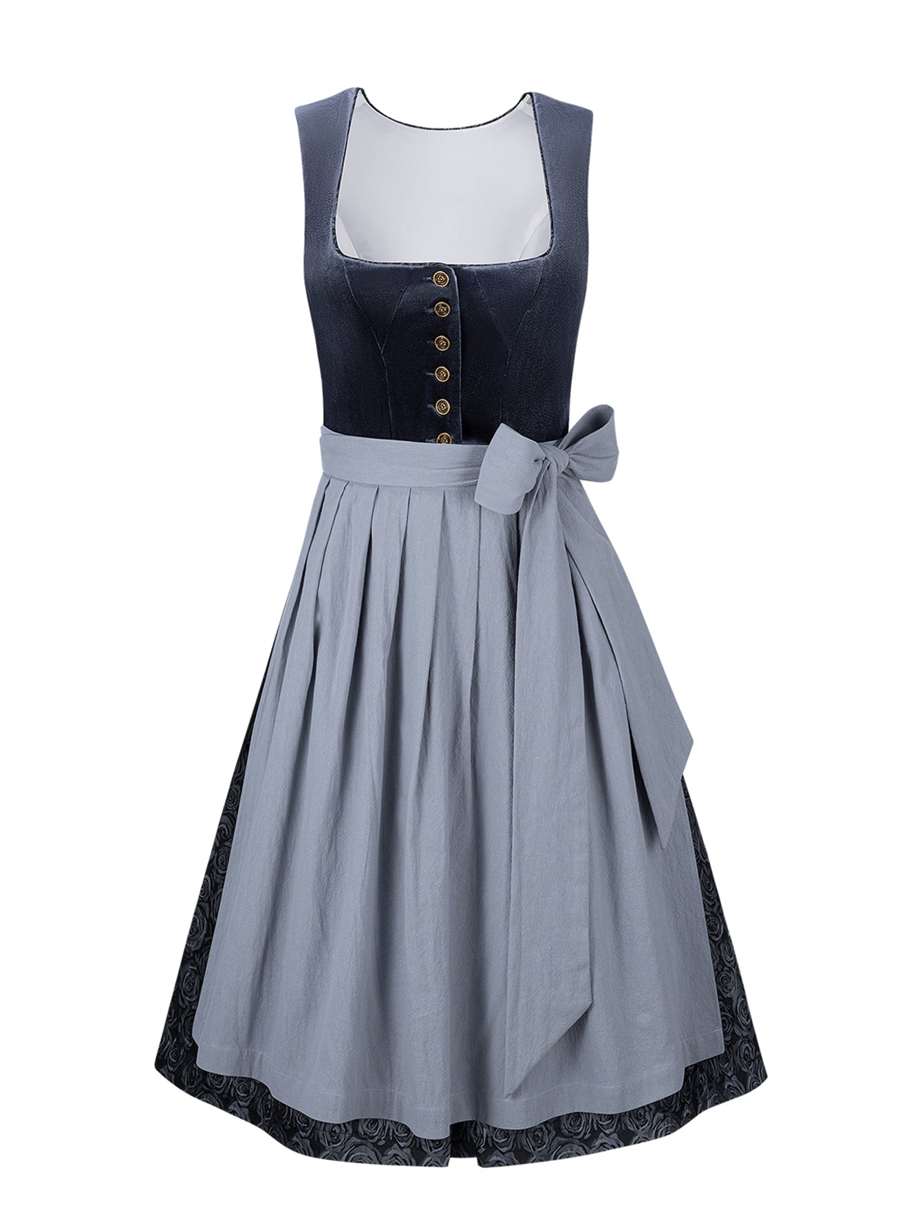 Dirndl Damen Blau 70cm Gerader Ausschnitt Kleid