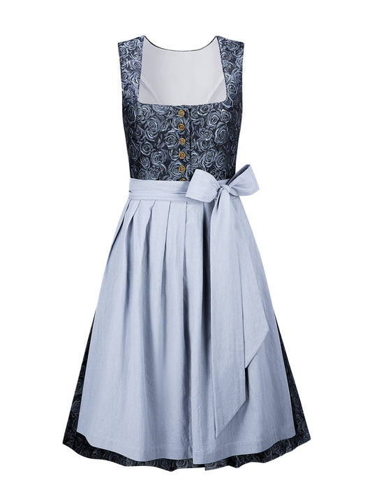 Dirndl Damen Blau 60cm Gerader Ausschnitt Kleid
