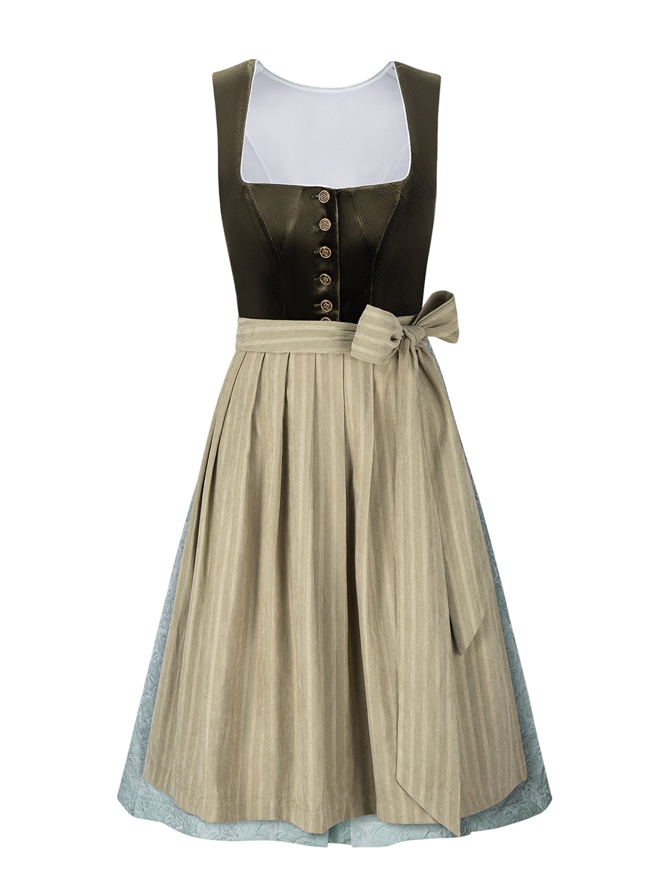 Dirndl Damen Grün 70cm Gerader Ausschnitt Kleid