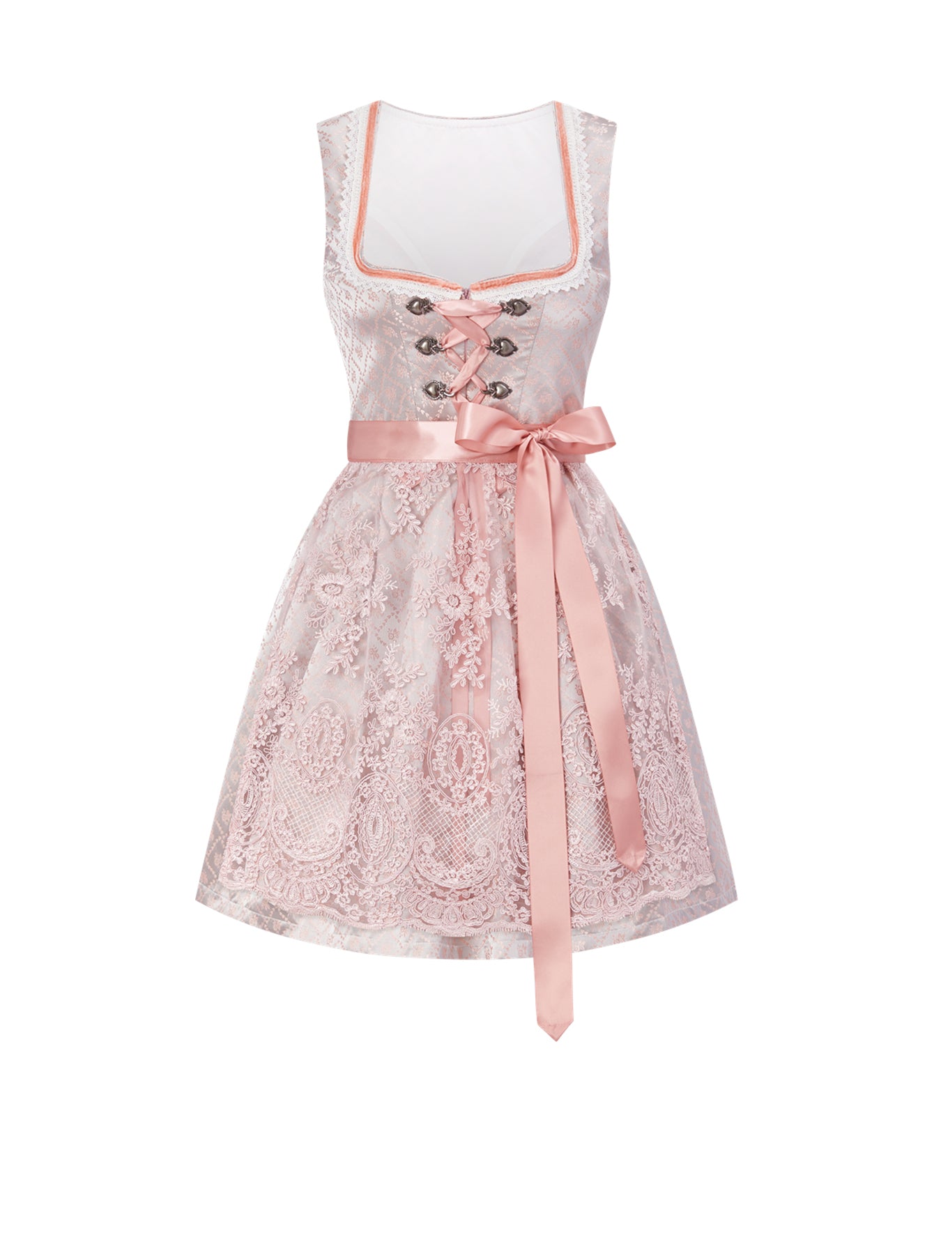 Dirndl Damen Rosa 60cm Herz-Ausschnitt Kleid
