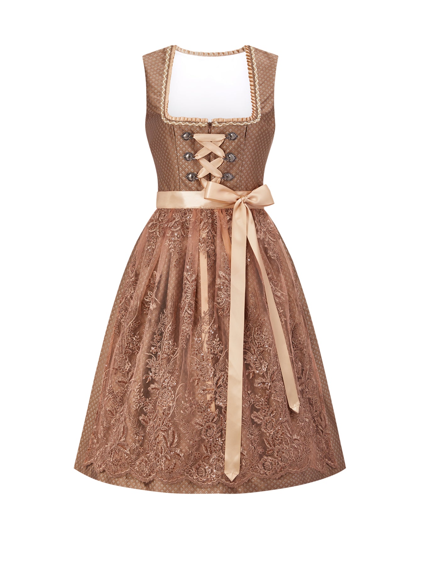 Dirndl Damen Braun 60cm Gerader Ausschnitt Kleid