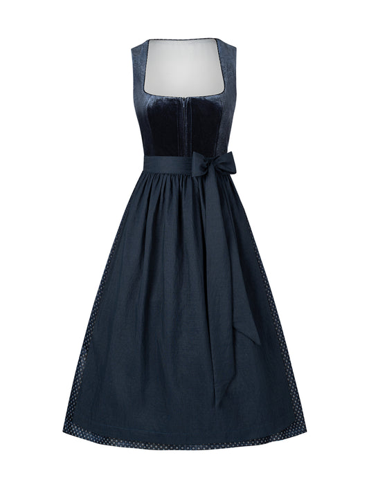 Dirndl Damen Blau 70cm Gerader Ausschnitt Kleid