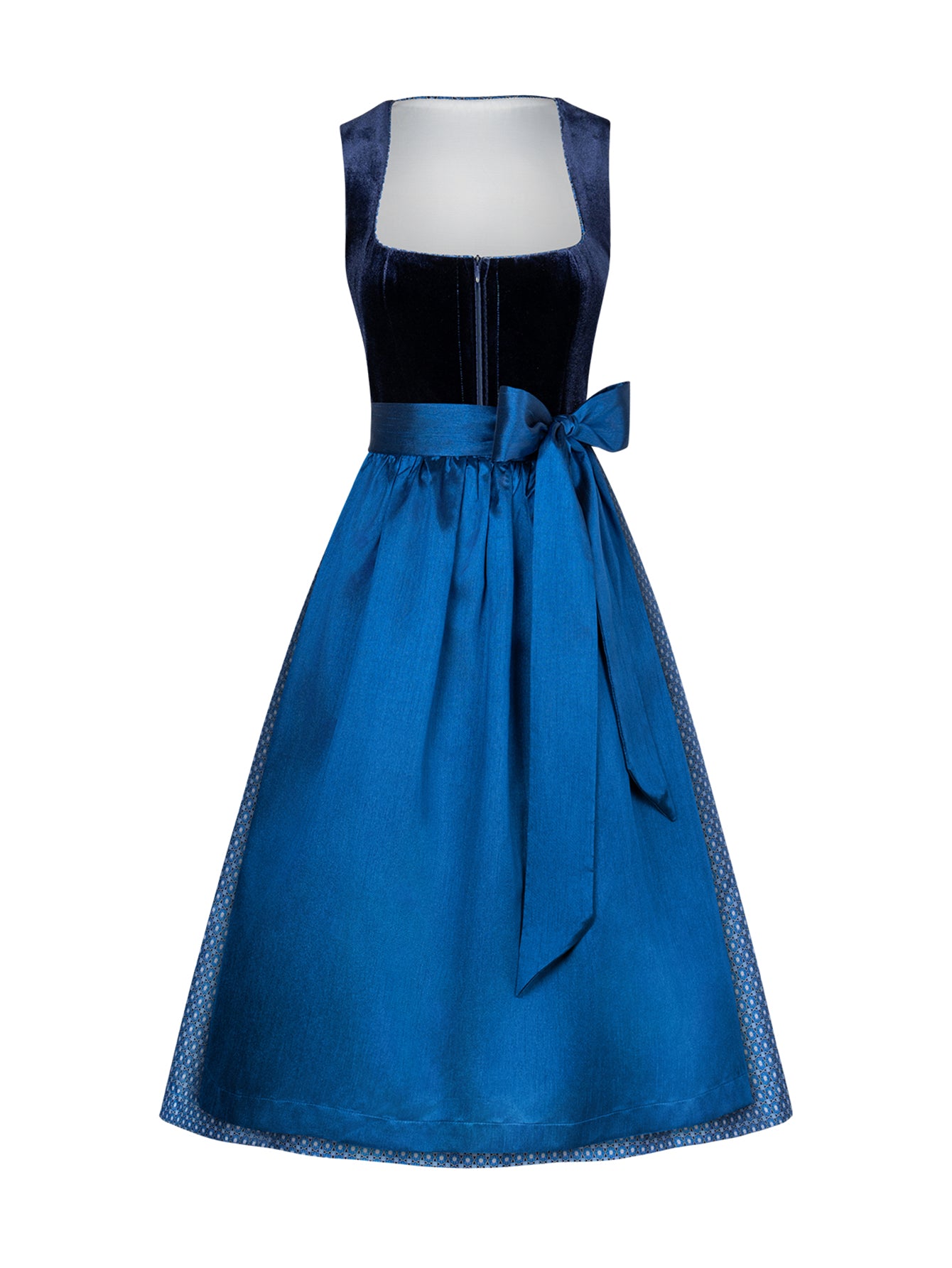 Dirndl Damen Blau 70cm Gerader Ausschnitt Kleid